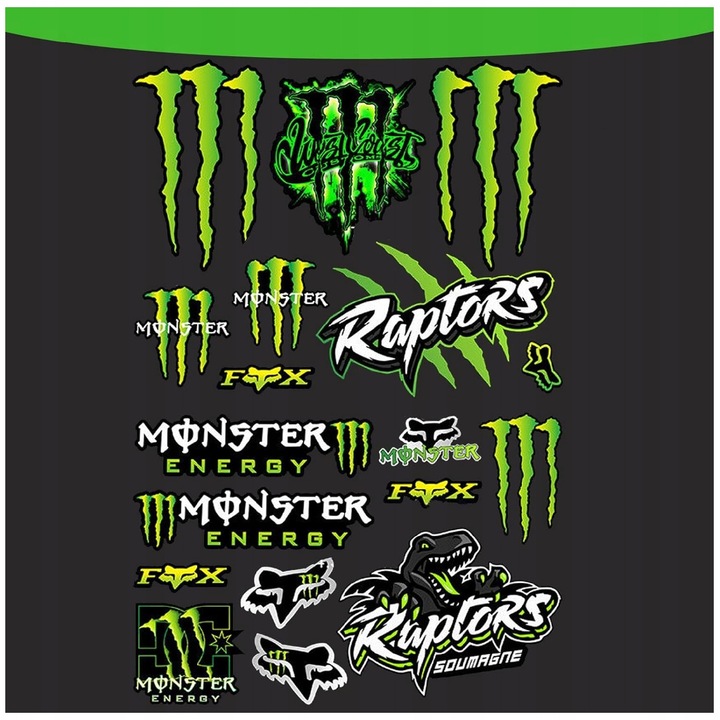 Set de stickere decorative Monster Scratch, diverse dimensiuni, pentru motociclete, masini, casti, skateboard-uri