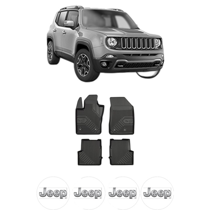 Set covorase presuri JEEP RENEGADE SUV (BU, B1, BV) din 2014-2022, auto, din cauciuc thermoplastic, 4 Stickere auto cu JEEP