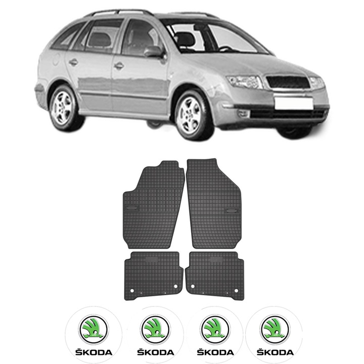 Set covorase presuri SKODA FABIA I Combi (6Y5) din 2000-2007, auto, din cauciuc thermoplastic, 4 Stickere auto cu SKODA