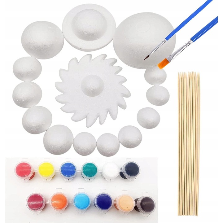 Set de model al sistemului solar pentru copii, 14 bile din spuma, 12 culori, 2 pensule