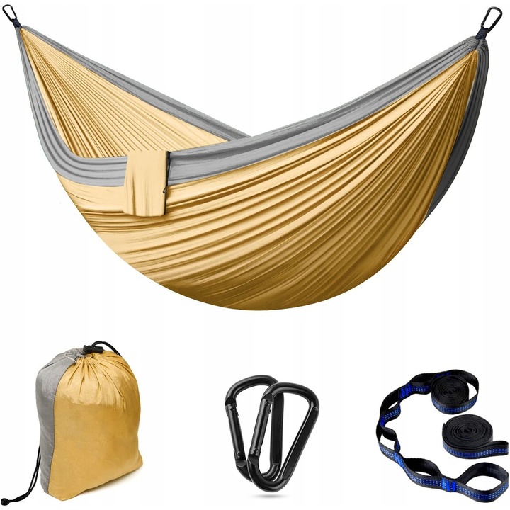 Hamak camping pentru 2 persoane, 300x200cm, 300kg, super usor si portabil, legaturi de 3m