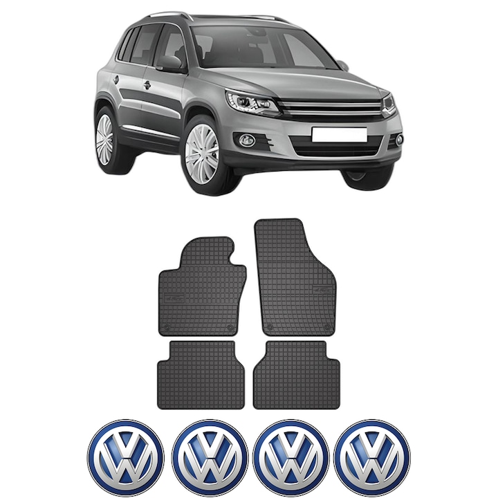 Set covorase presuri Volkswagen TIGUAN I din 2012-2020, auto, din cauciuc thermoplastic, 4 Stickere auto cu Volkswagen