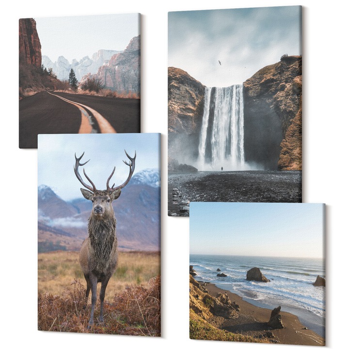 Set tablouri modulare, Wallfluent, peisaje montane, 4 piese, 40x40cm + 40x60cm