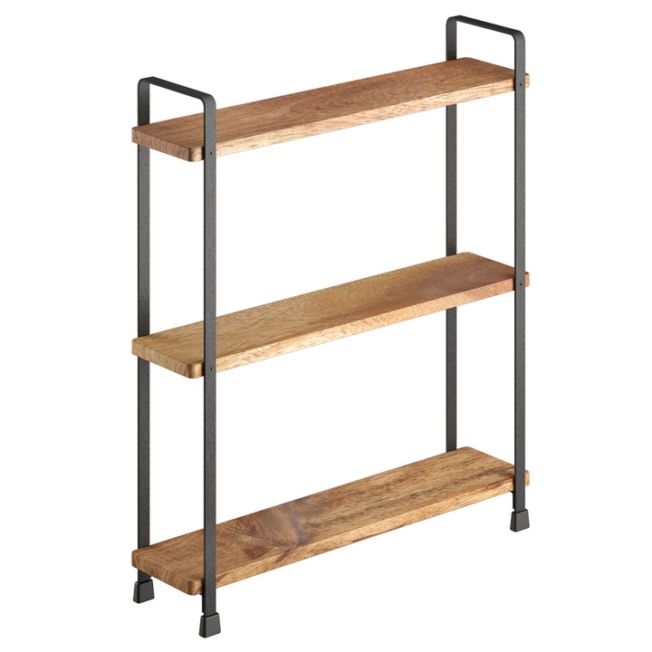 Raft/etajera condimente Metaltex York, 3 etaje, metal/lemn acacia, 34 x 8 x 38 cm