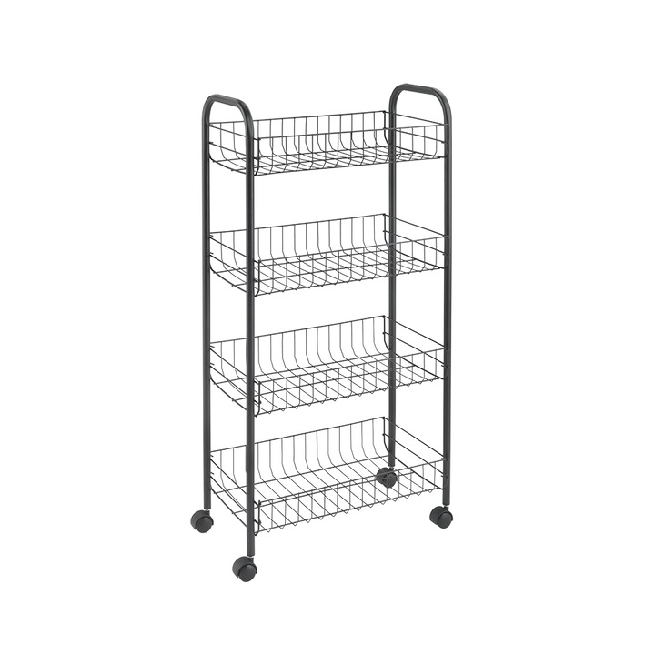 Metaltex Ascona Lava kerekes polcrendszer, 4 polc, Polytherm® Metallic felületkezelt fém, 41x23x84 cm, Fekete