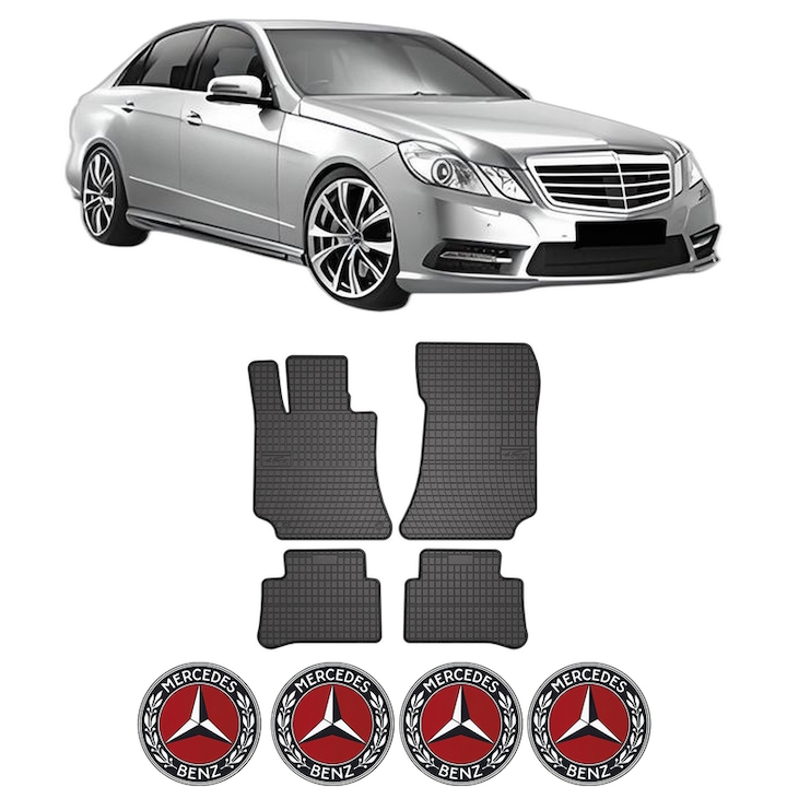 Set covorase presuri MERCEDES-BENZ E-CLASS (W212) din 2009-2016, auto, din cauciuc thermoplastic, 4 Stickere auto cu MERCEDES-BENZ