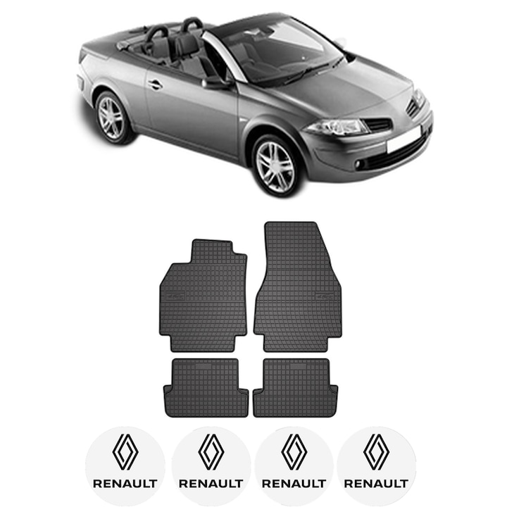 Set covorase presuri RENAULT MEGANE II Coupé-Cabriolet (EM0/1_) din 2003-2009, auto, din cauciuc thermoplastic, 4 Stickere auto cu RENAULT