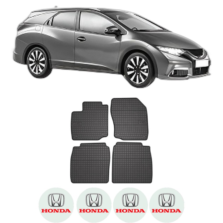 Set covorase presuri HONDA CIVIC IX Tourer (FK) din 2014-2016, auto, din cauciuc thermoplastic, 4 Stickere auto cu HONDA