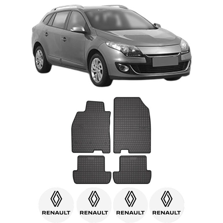 Set covorase presuri RENAULT MEGANE III Combi Van (KZ0/1) din 2009-2015, auto, din cauciuc thermoplastic, 4 Stickere auto cu RENAULT