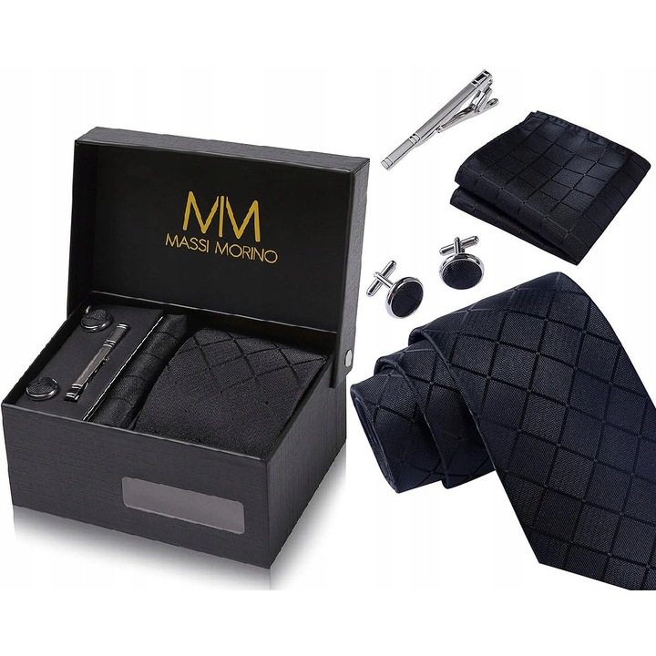 Zestaw barbati cravata, accesorii, argintiu, 147cm