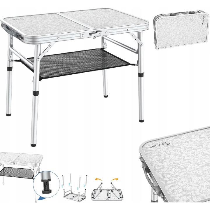 Masa camping, 60x40cm, inaltime reglabila, picioare din aluminiu, pliabila