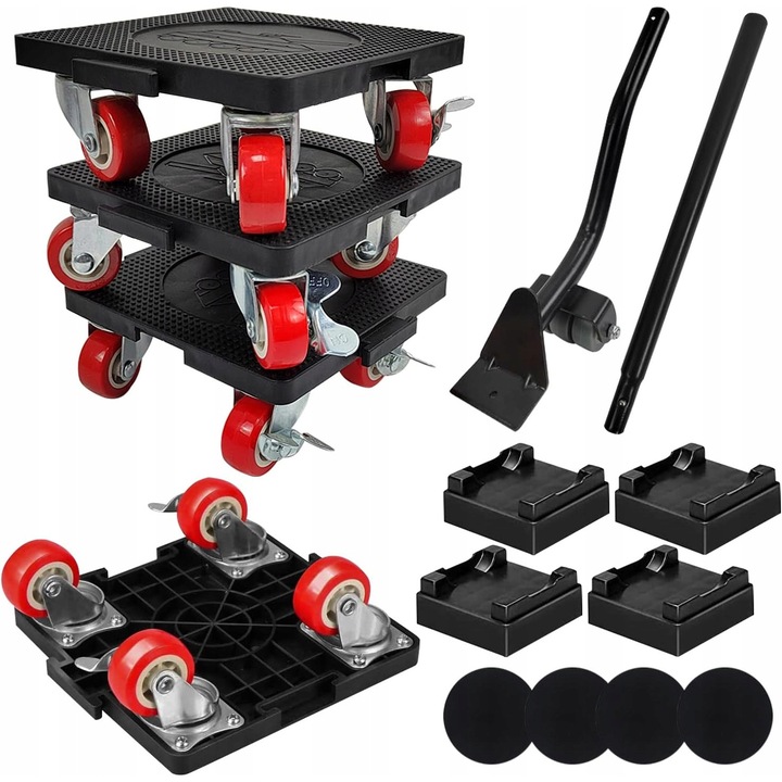 Set de transport pentru mobilier, capacitate 600 kg, negru, cu roti