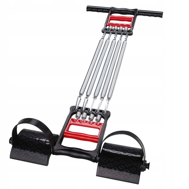 Expander cu arcuri, 5 arcuri metalice, 70cm, antrenament acasa, set cu manere pentru biceps