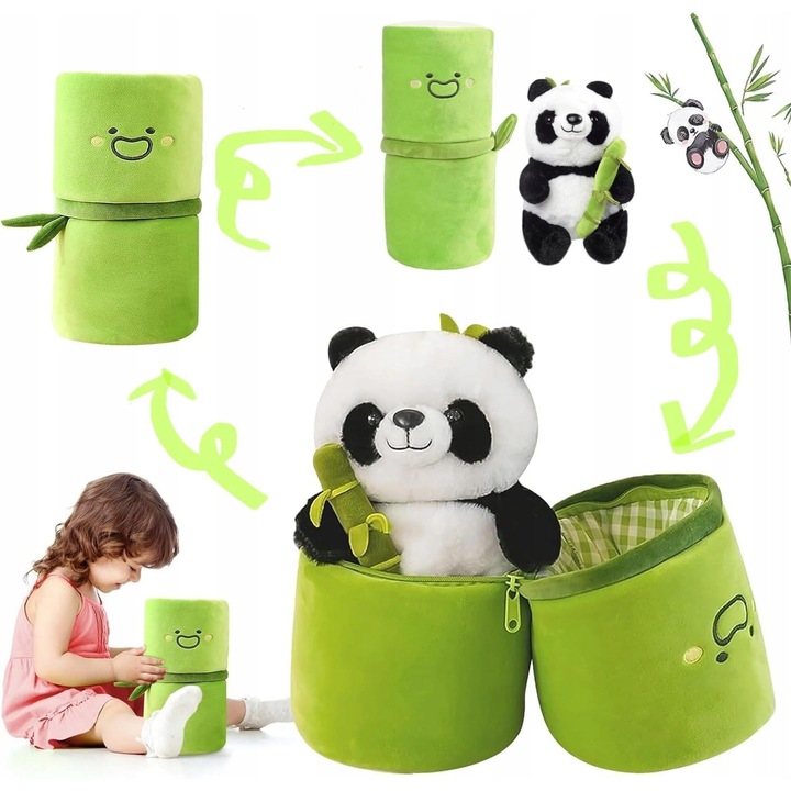Panda pluszowa 35cm, jucarie de plus, cu bambus, multicolor