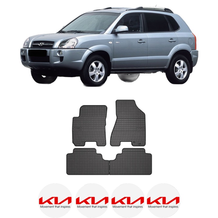 Set covorase presuri KIA SPORTAGE II | JE din 2004-2010, auto, din cauciuc thermoplastic, 4 Stickere auto cu KIA