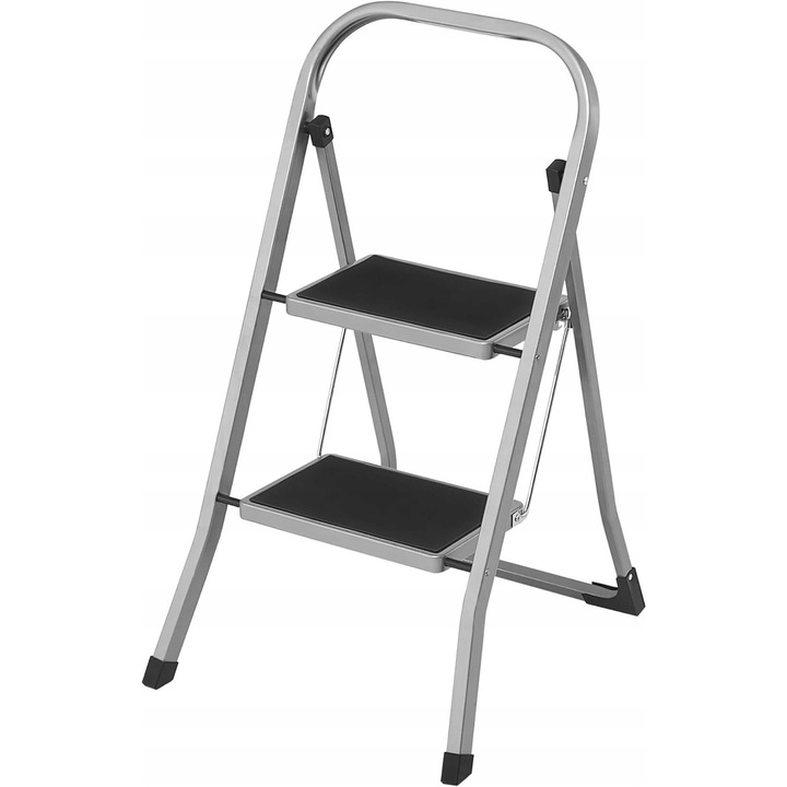 Munkalétra, összecsukható, fém, 2 fokozat, 150 kg teherbírás, szürke/fekete