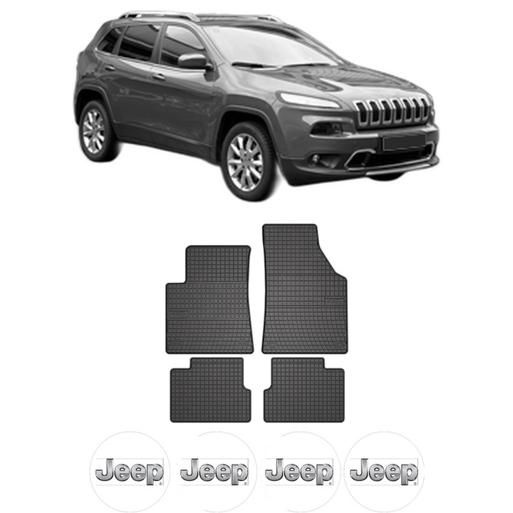Set covorase presuri JEEP CHEROKEE (KL) din 2013-2018, auto, din cauciuc thermoplastic, 4 Stickere auto cu JEEP