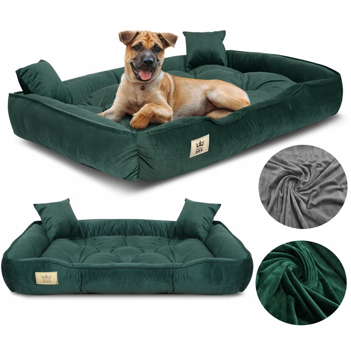 Culcus pentru caini Royal Dog, 115x95cm, 2 perne, gri/verde