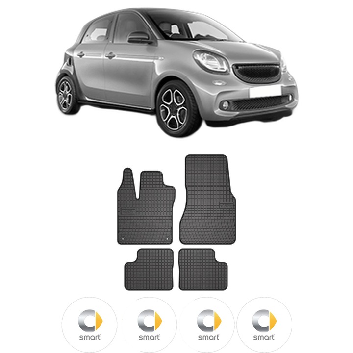 Set covorase presuri SMART FORFOUR Hatchback (453) din 2014-2016, auto, din cauciuc thermoplastic, 4 Stickere auto cu SMART