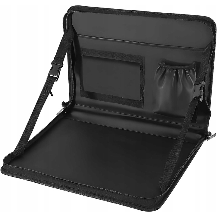 Birou auto 3 in 1, suport laptop, masa pentru mancare, organizator, montare pe volan, negru