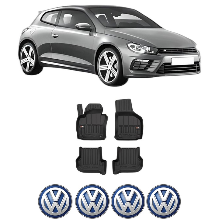 Set covorase presuri Volkswagen SCIROCCO III (137, 138) din 2008-2017, auto, din cauciuc thermoplastic, 4 Stickere auto cu Volkswagen
