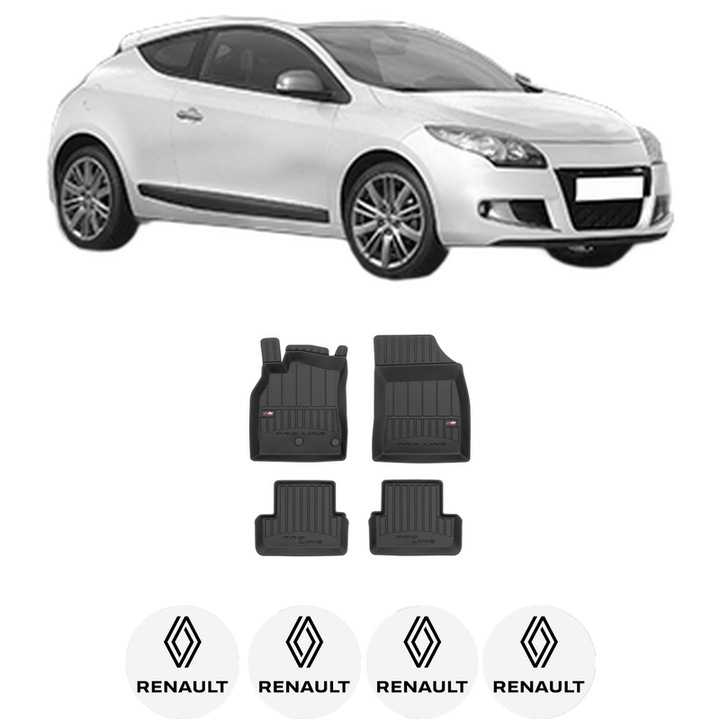 Set covorase presuri RENAULT MEGANE III Coupe (DZ0/1_) din 2008-2016, auto, din cauciuc thermoplastic, 4 Stickere auto cu RENAULT