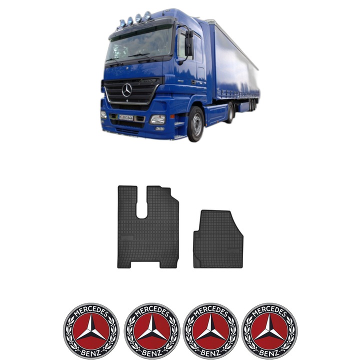 Set covorase presuri MERCEDES-BENZ ACTROS MP2 / MP3 din 2008-2009, auto, din cauciuc thermoplastic, 4 Stickere auto cu MERCEDES-BENZ