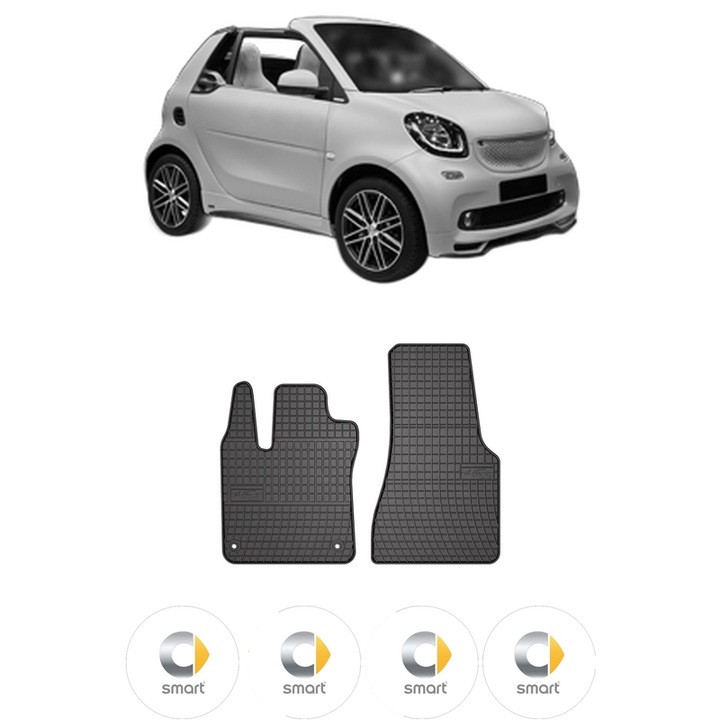 Set covorase presuri SMART FORTWO Convertible (453) din 2015-2016, auto, din cauciuc thermoplastic, 4 Stickere auto cu SMART