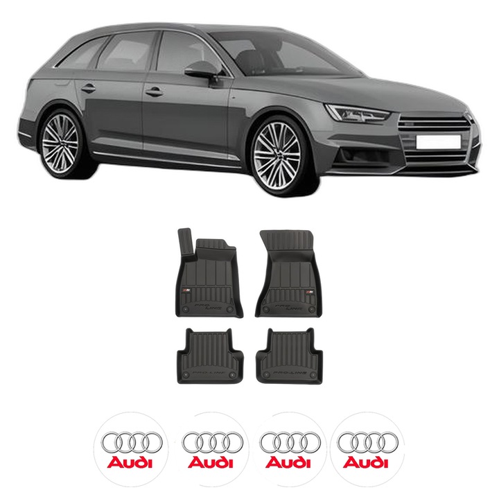 Set covorase presuri AUDI A4 B9 Avant (8W5, 8WD) din 2015-2024, auto, din cauciuc thermoplastic, 4 Stickere auto cu AUDI