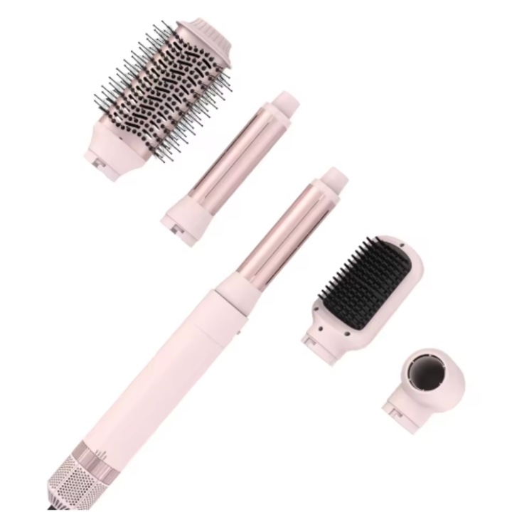 Професионален стилер SM-5289 5 в 1 с горещ въздух, сешоар, маша, въртяща се четка, четка за изправяне на коса, 3 нива на скорост, Мотор 30 000rpm, 800W, Бледорозов