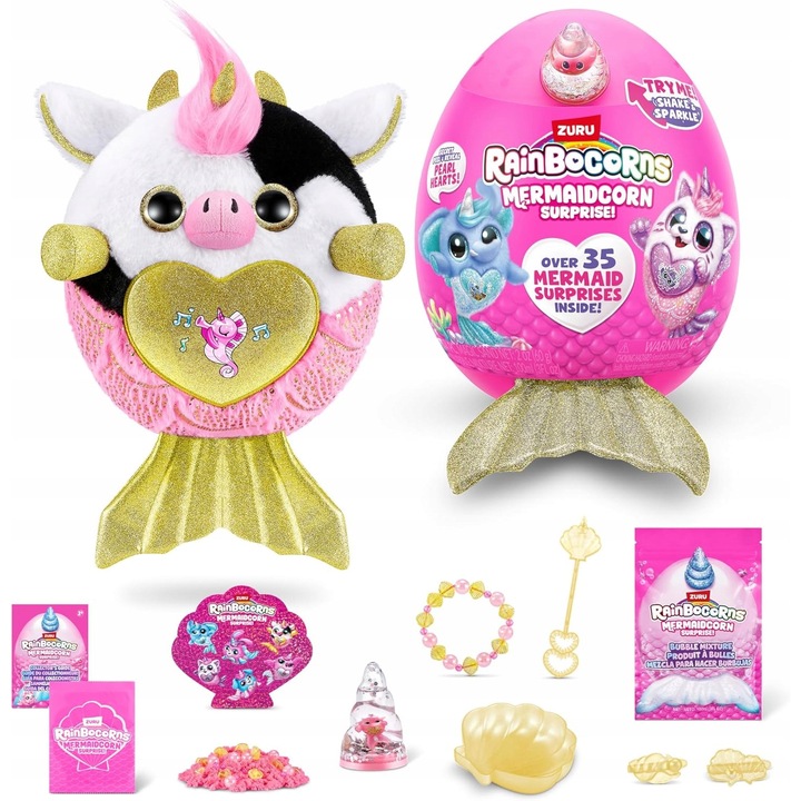 Set Jucaria de Plus Rainbocorns Sirena cu Coada Stralucitoare, 12 Surprize, Multicolor, 23x24x28cm