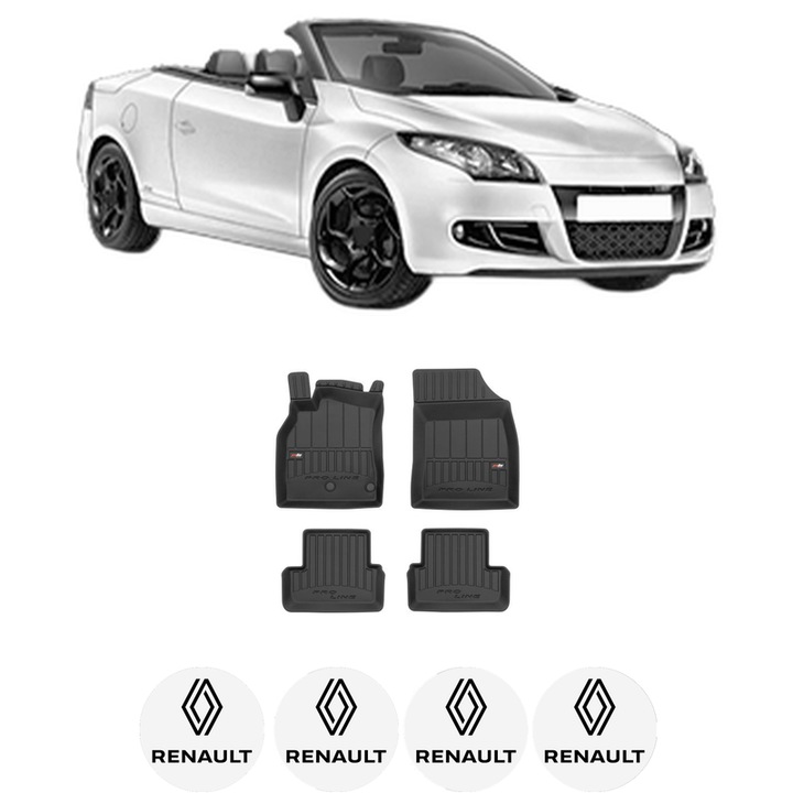 Set covorase presuri RENAULT MEGANE CC (EZ0/1_) din 2010-2015, auto, din cauciuc thermoplastic, 4 Stickere auto cu RENAULT
