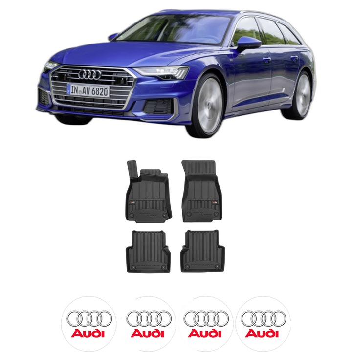 Set covorase presuri AUDI A6 C8 Avant (4A5) din 2018-2021, auto, din cauciuc thermoplastic, 4 Stickere auto cu AUDI