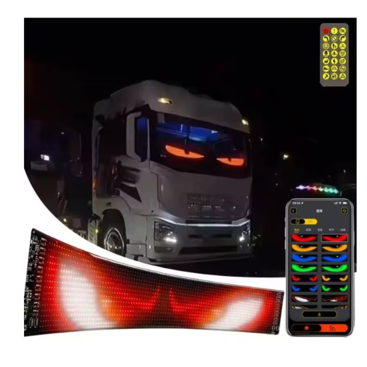 Панел за дисплей Matrix LED INELAG, гъвкав, RGB дисплей, 595x120 мм, дяволски очи, очи за камион, часовник, персонализирани съобщения, управление чрез приложение и дистанционно управление, USB свързване