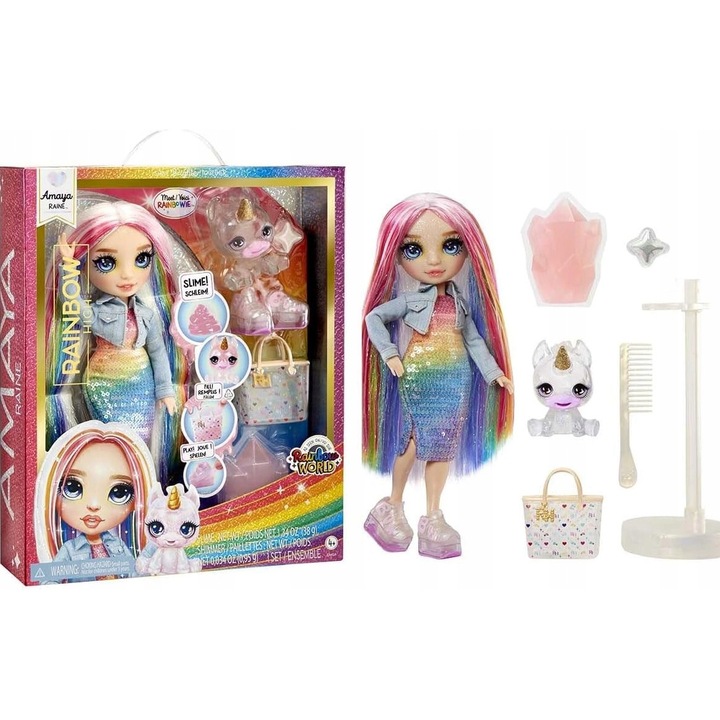 Papusa Rainbow High Amaya Raine 28cm cu accesoriu unic si slime magic