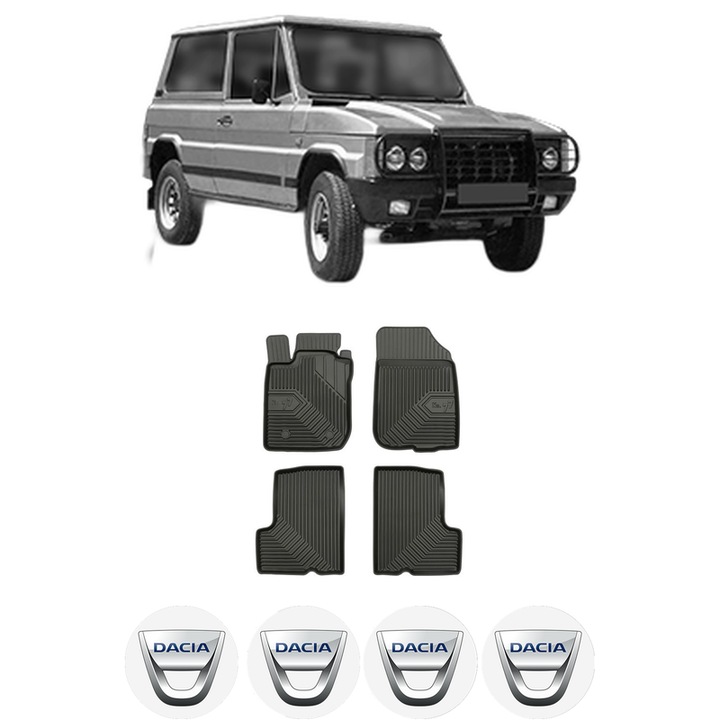 Set covorase presuri DACIA DUSTER din 2010-2023, auto, din cauciuc thermoplastic, 4 Stickere auto cu DACIA