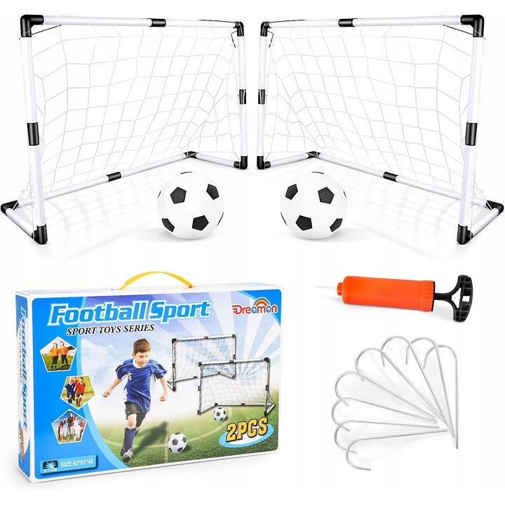 Set porti de fotbal pentru copii, 92x61x48cm, minge de fotbal 14cm, accesorii montaj, roz
