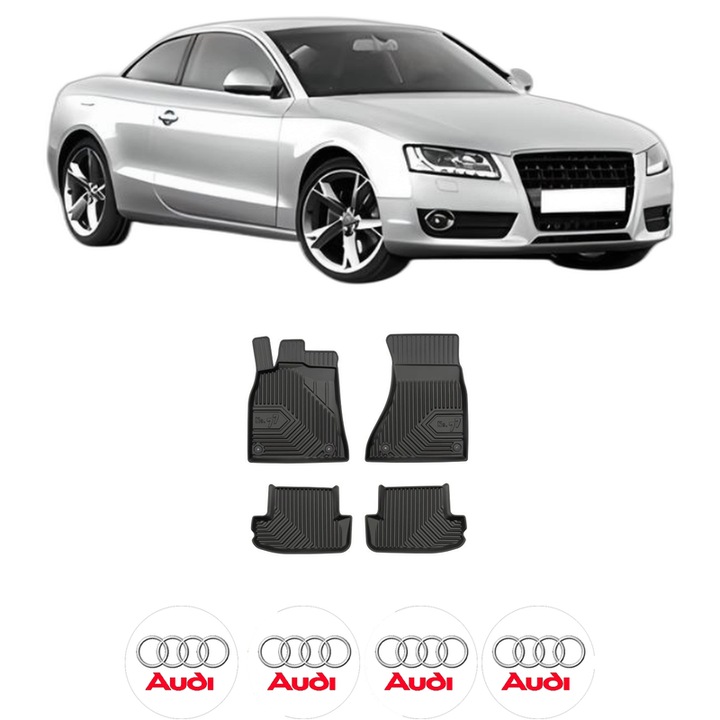 Set covorase presuri AUDI A5 (8T3) din 2007-2017, auto, din cauciuc thermoplastic, 4 Stickere auto cu AUDI