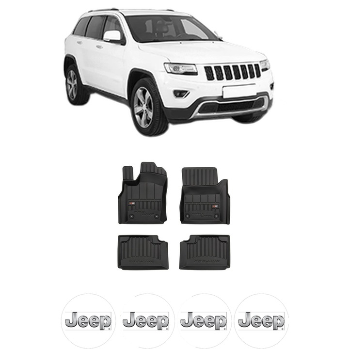 Set covorase presuri JEEP GRAND CHEROKEE VAN (WK2) din 2013-2017, auto, din cauciuc thermoplastic, 4 Stickere auto cu JEEP