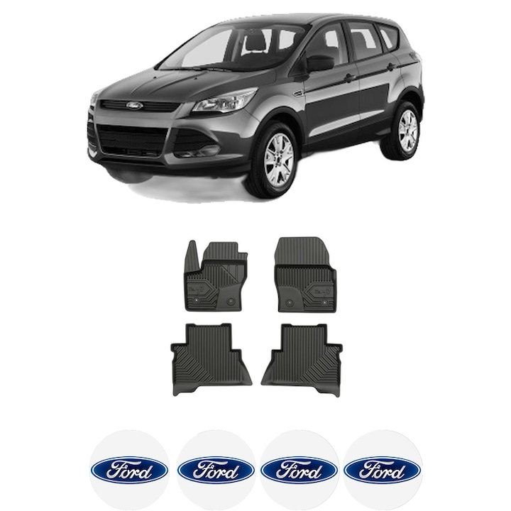 Set covorase presuri FORD KUGA II VAN din 2014-2019, auto, din cauciuc thermoplastic, 4 Stickere auto cu FORD