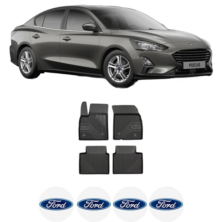 Set covorase presuri FORD FOCUS IV Saloon (HM) din 2018, auto, din cauciuc thermoplastic, 4 Stickere auto cu FORD