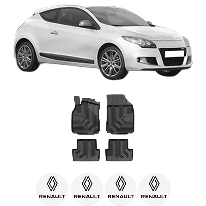 Set covorase presuri RENAULT MEGANE III Coupe (DZ0/1_) din 2008-2016, auto, din cauciuc thermoplastic, 4 Stickere auto cu RENAULT