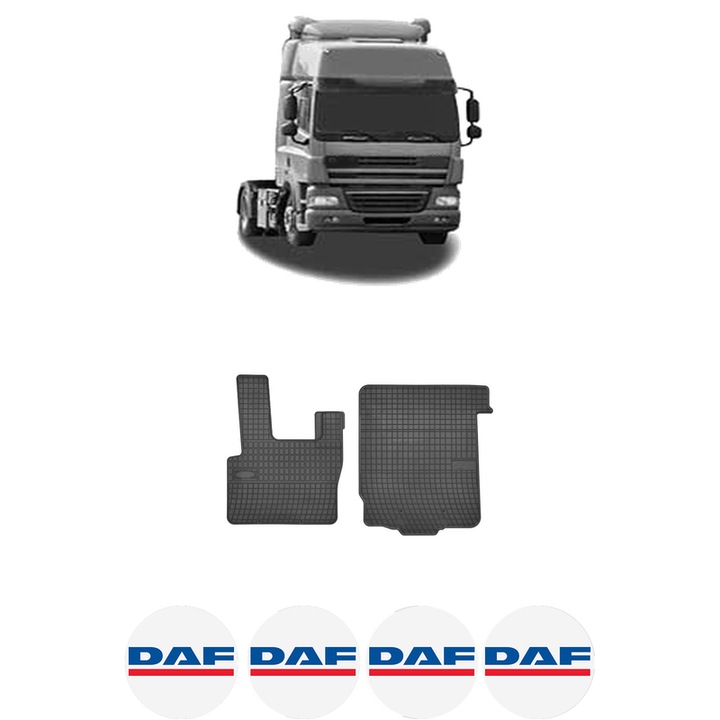 Set covorase presuri DAF CF 85 din 2001-2020, auto, din cauciuc thermoplastic, 4 Stickere auto cu DAF