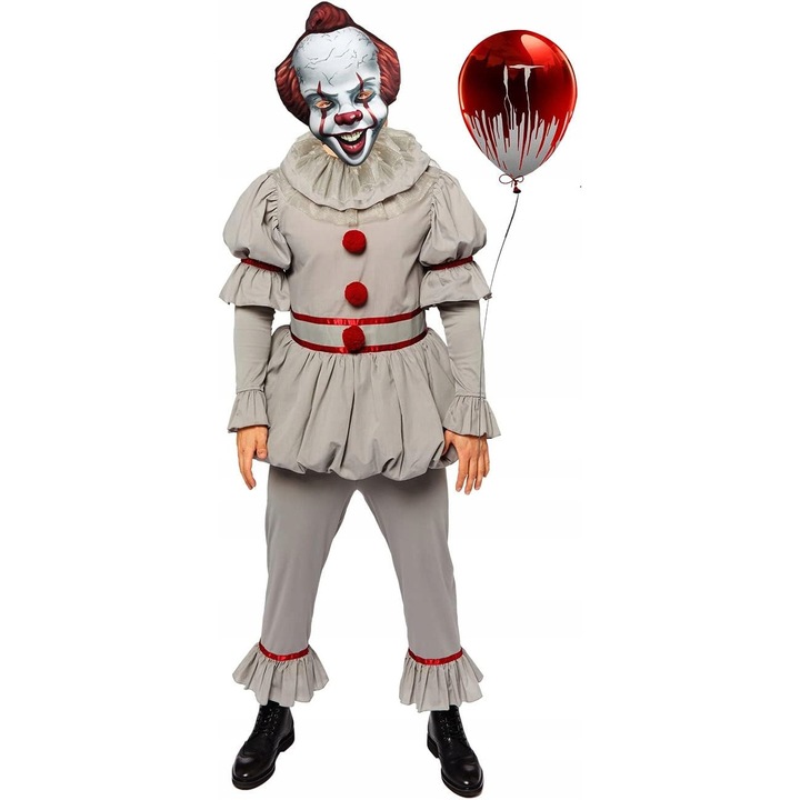 Costum Pennywise Clown, set complet, pentru barbati, Halloween, stil horror, XL