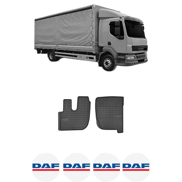 Set covorase presuri DAF LF 55 din 2001-2009, auto, din cauciuc thermoplastic, 4 Stickere auto cu DAF
