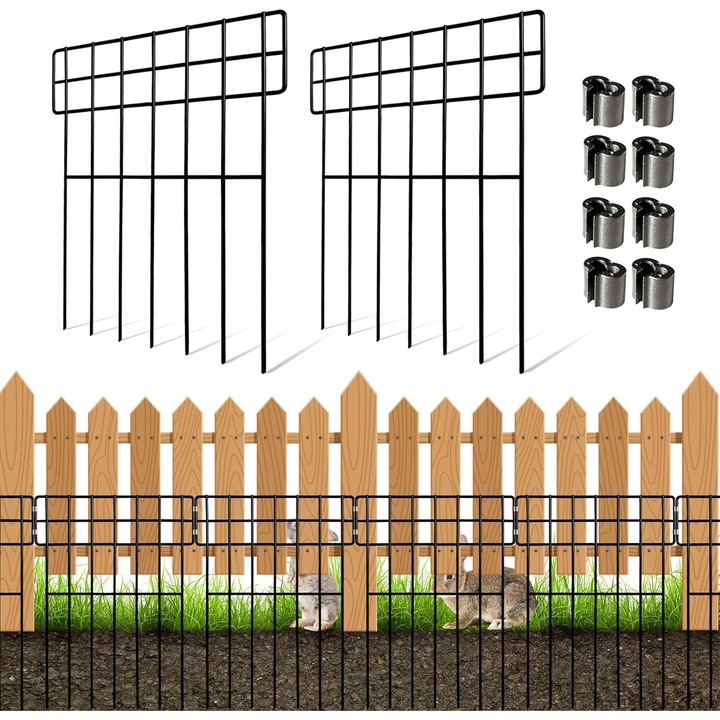 Set gard metalic negru, 10 panouri, 3,3m, 43x33cm, rezistent la intemperii