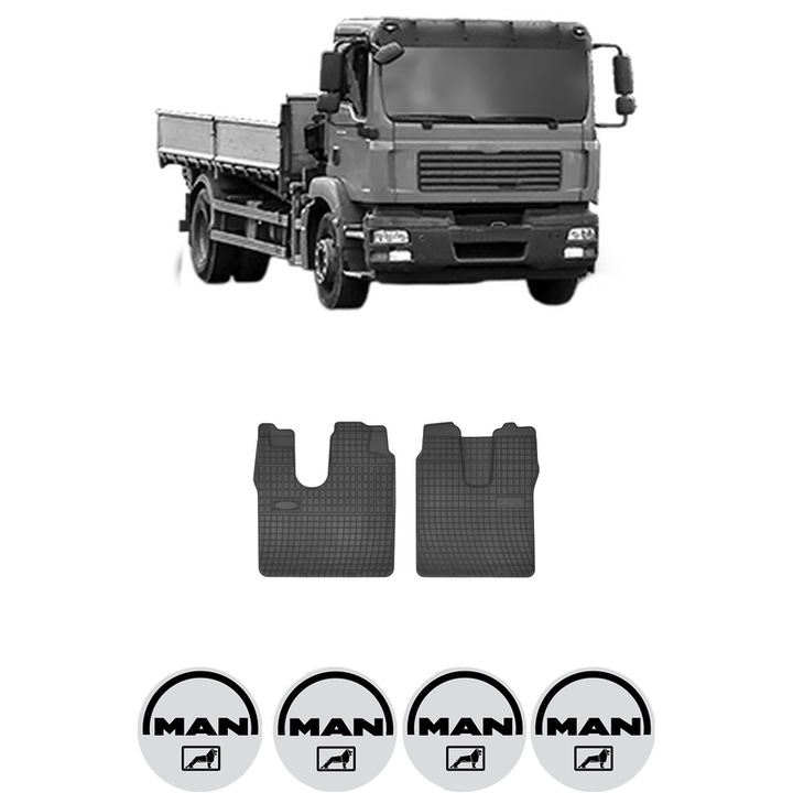Set covorase presuri MAN TGM I din 2005-2022, auto, din cauciuc thermoplastic, 4 Stickere auto cu MAN