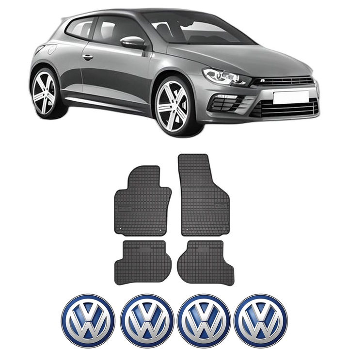 Set covorase presuri Volkswagen SCIROCCO III (137, 138) din 2008-2017, auto, din cauciuc thermoplastic, 4 Stickere auto cu Volkswagen