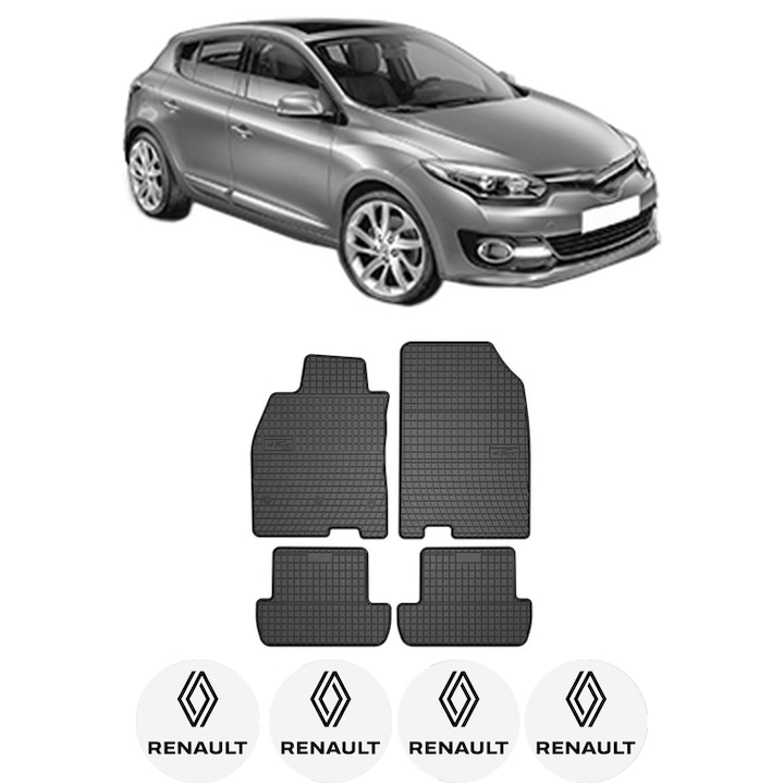 Set covorase presuri RENAULT MEGANE III Hatchback (BZ0/1_, B3_) din 2008-2017, auto, din cauciuc thermoplastic, 4 Stickere auto cu RENAULT
