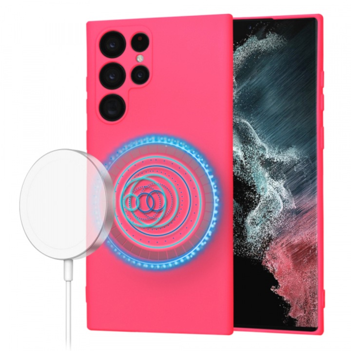 Husa MagSafe pentru Samsung Galaxy S22 Ultra 5G S908, SoftFlex, Roz Inchis